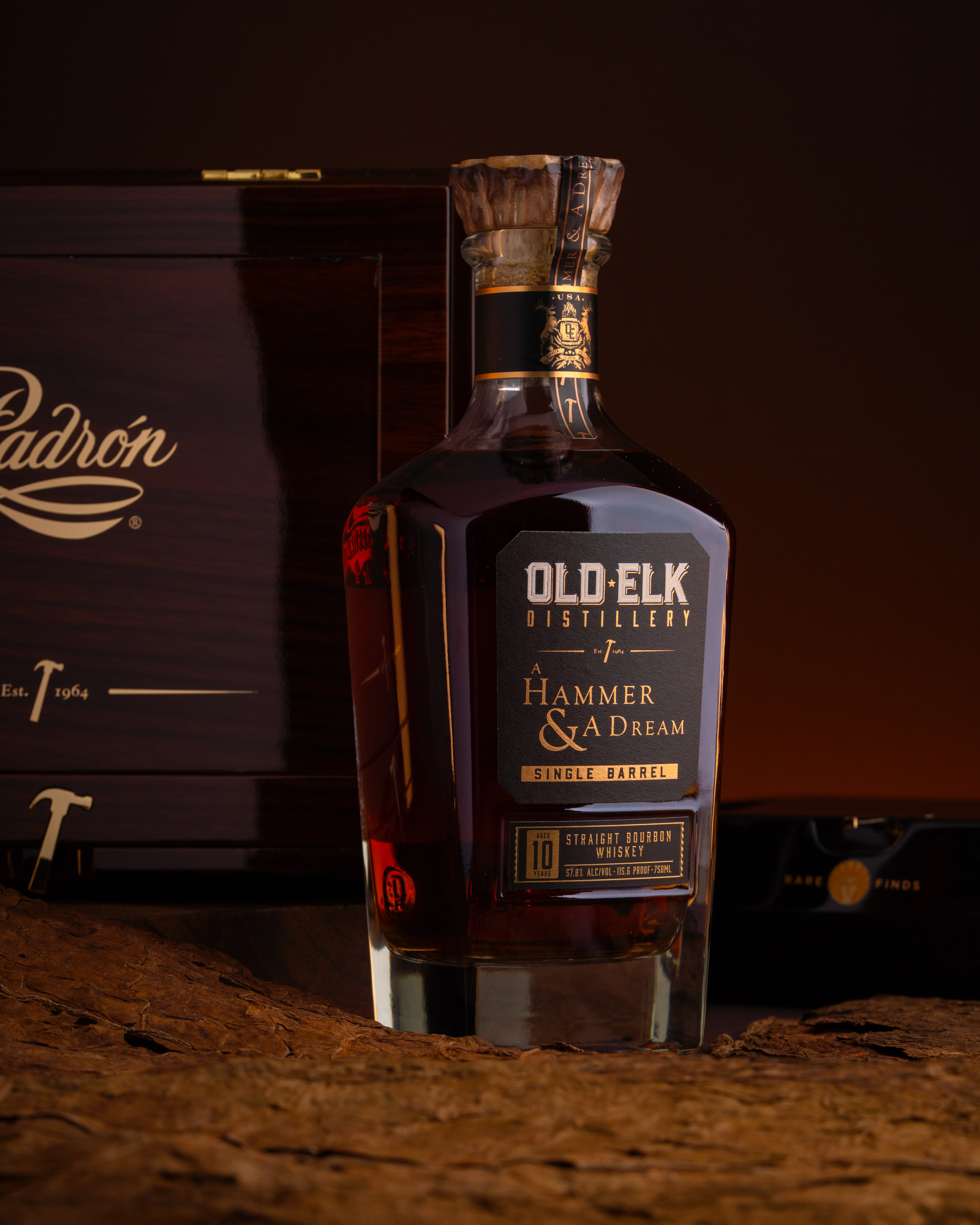 Bottle of Old Elk Single Barrel Bourbon made for the Padron Rare Finds Cigars exclusive