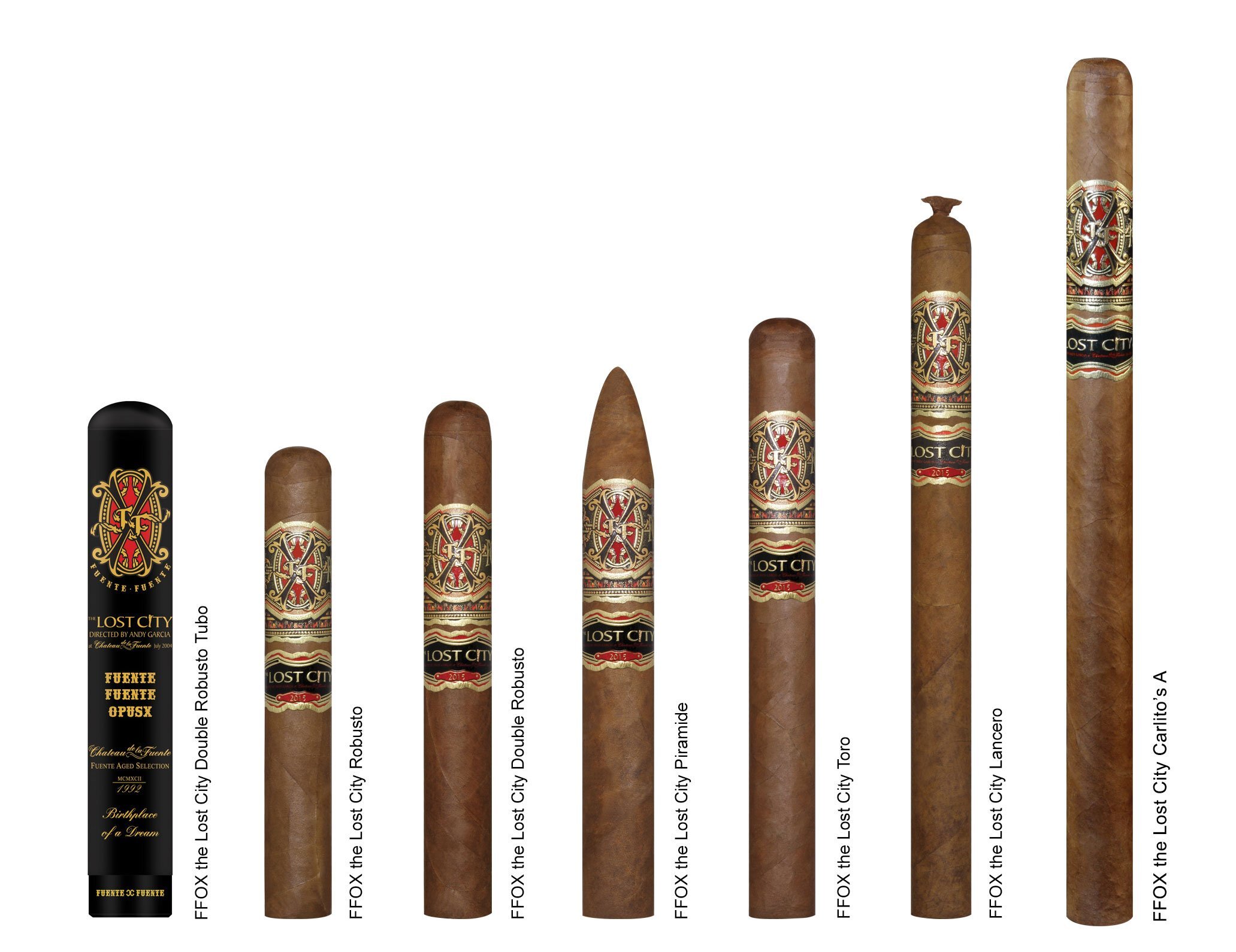 Discover the full range of sizes and shapes offered by the Fuente Opus X Lost City cigars