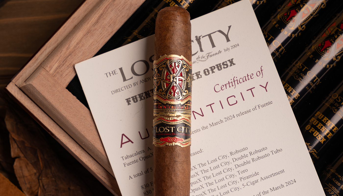 Fuente Opus X Lost City Double Robusto Tubo cigar with cuban coffee