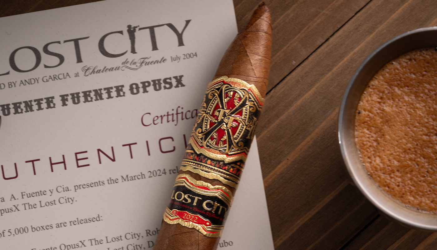 Uniquely shaped torpedo cigar from the Fuente Opus X Lost City product line
