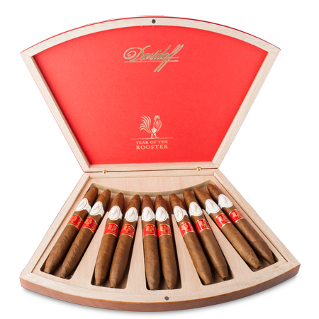 Davidoff Year of the Rooster cigars in a red cigar box.