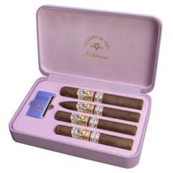 La Aroma de Cuba Noblesse limited-edition sampler set that includes four cigars (one size each of the Noblesse) and a branded S.T. Dupont Maxijet lighter