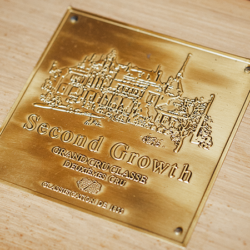 Second Growth cigar by Henke Kelner box closed lid plaque