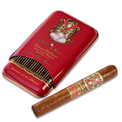 Close-up of Opus X Angel’s Share Robusto tin showcasing premium Dominican craftsmanship