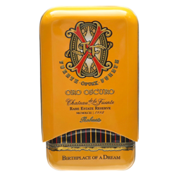 Arturo Fuente Opus X OXO Oro Oscuro Robusto tin of 3 cigars in a sleek collectible case.