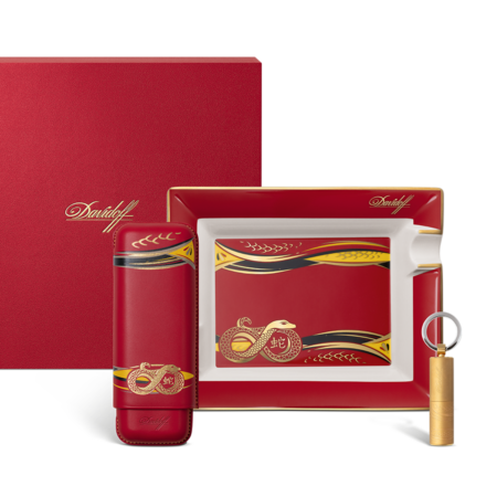 Complete Davidoff Year of the Snake 2025 accessory set with ashtray, case, and punch cutter