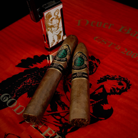 Interior view of the humidor showcasing the included God of Fire KKP cigars