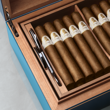 Interior view of the Ambassador Humidor showcasing removable trays and cigar storage